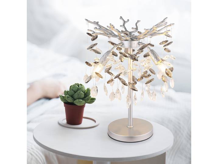 Lampe de table Queena Ø 36cm Argenté/Argenté Matériau : Verre, Métal Surface en métal : Laqué Type de métal : Fer Type de verre : Cristal E14