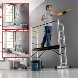 KRAFT WERKZEUGE Aluminium Leitergerüst 3 in 1 160 x 90 x 172 cm Traglast 150 kg