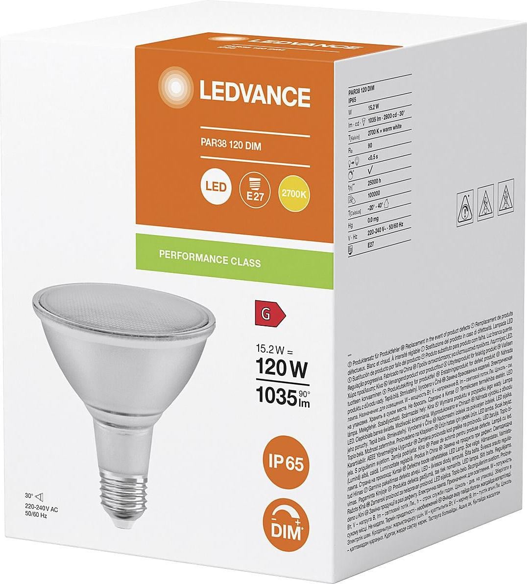 Osram LED Reflektorlamp PAR38 15,2W E27 1.035lm 2700K 30° Klar