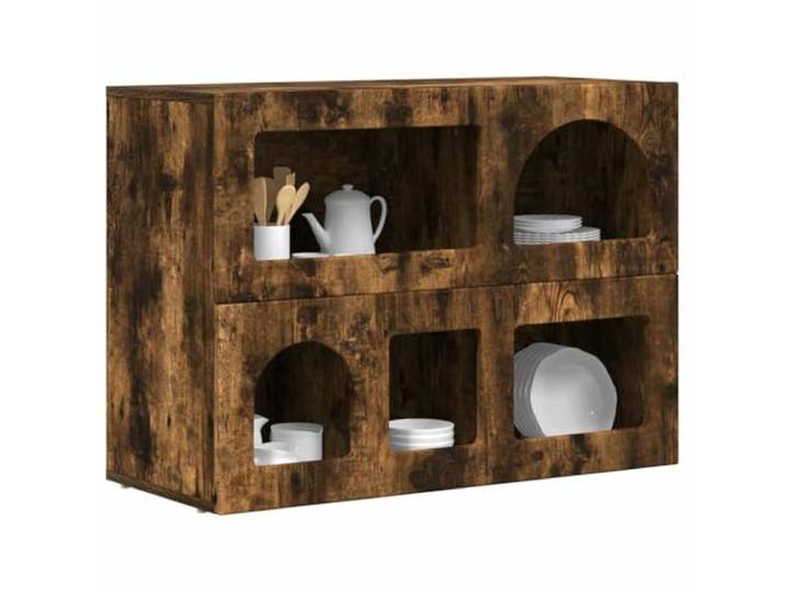 KTHLBRH Sideboard ELST Eiche Smoke 80,5 x 35 x 59 cm Mehrschichtholz Modernes Design, elegantes Finish, für Esszimmer oder Wohnzimmer, viel Stauraum