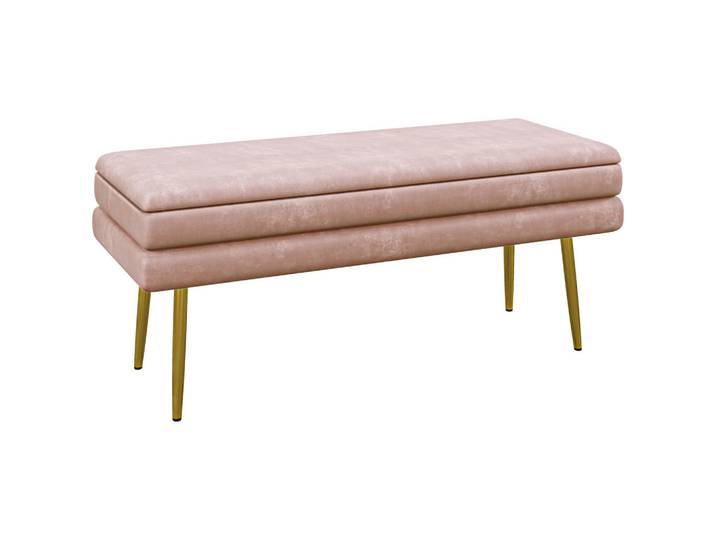 Homcom Sitzbank, Polsterbank mit Stauraum, Samtoptik, Bettbank mit Stahlbeine, Rosa, Kunststoff, 37.5x42x100 cm, Esszimmer, Bank, Sitzbänke