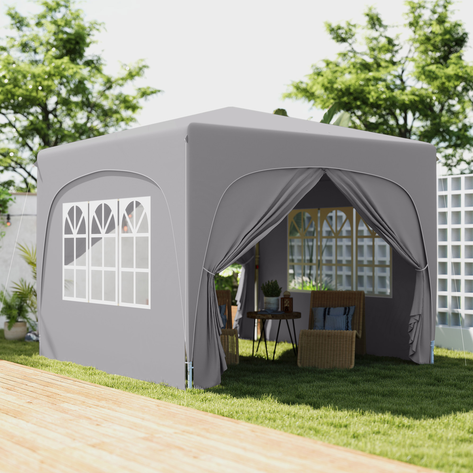 Outsunny Gazebo da Giardino 3x3m Pieghevole con Altezza Regolabile, Protezione UPF50+ e Borsa, Grigio Chiaro