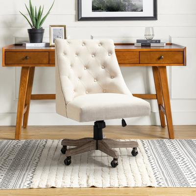 HULALA HOME Estelle Swivel Tufted Task Modern Office Chair with Wood Base