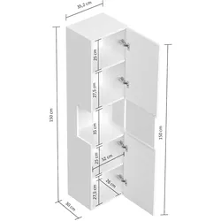 Badezimmer Hochschrank 150cm  Softclose Wandmontage Glaselement weiß Hgl