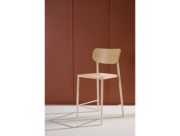 Barhocker VENTURE HOME Polly, Barhocker mit Rückenlehne und geflochtenem Seilsitz, 120 kg , beige, B:52cm H:101cm T:55cm, Hocker, Barhocker, Tresenstuhl, Rattan, Stahlrahmen, geflochtenes Seil, hell