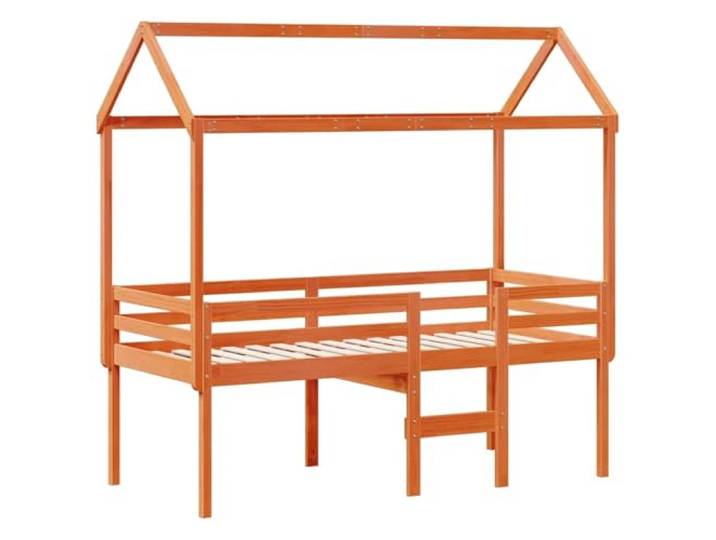 KTHLBRH Hochbett mit gewachstem Dach, 75 x 190 cm, Kiefer-Massivholz Seitentür zum Öffnen, Latten inklusive, sicheres Design mit Seitenteilen für kleine Räume