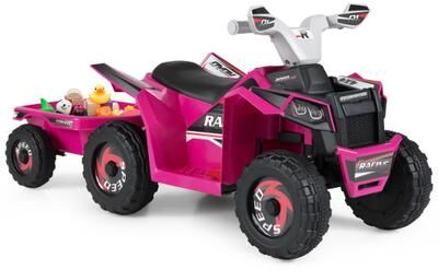 Costway 6V Kids Electric ATV Quad Car with Detachable Trailer-Rose Red