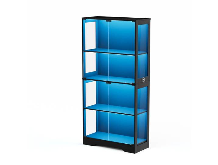 Vitrine en verre avec led et 4 portes, 80x35x165 cm, noire