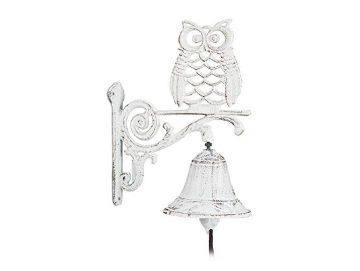 Relaxdays Cloche Murale de Porte Fonte de Fer\, Chouette\, Design Antique\, avec Corde\, résistant aux intempéries\, Blanc