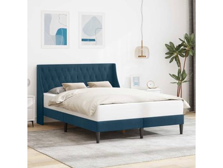 WDGJJFECNMUEHI Samtbezug Modernes Design Bettgestell 160 x 200 cm Blau Bettrahmen mit Kopfteil Blau 160x200 cm Samt Luxus Bettgestell mit Lattenrost Modernes Polsterbett King Size mit Samtbezug