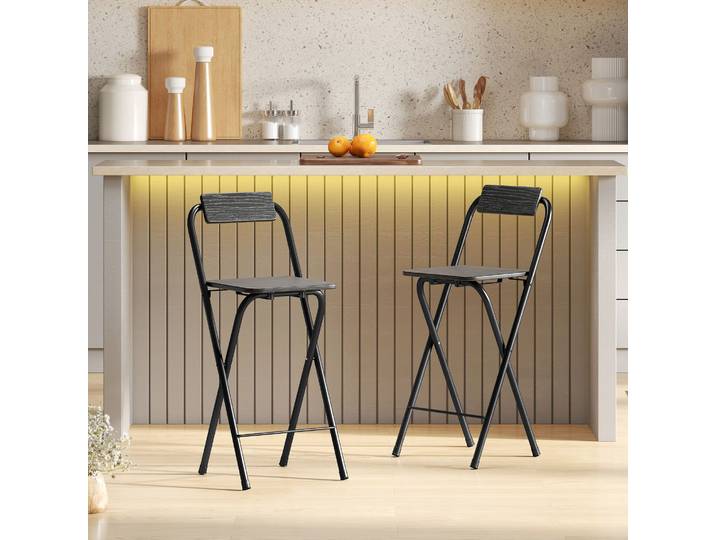 HOMCOM Lot 2 Tabourets Bar Pliables Dossier Acier 87cm Noir