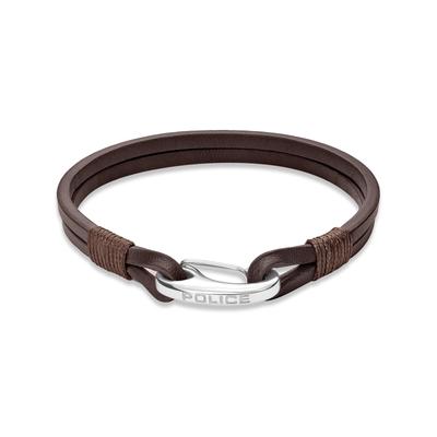 Armband POLICE "Wishbone", braun, edelstahlfarben, Armbänder, Herren, 21,5cm, Edelstahl Leder Textil, Edelstahl, Leder, Textil, Armband