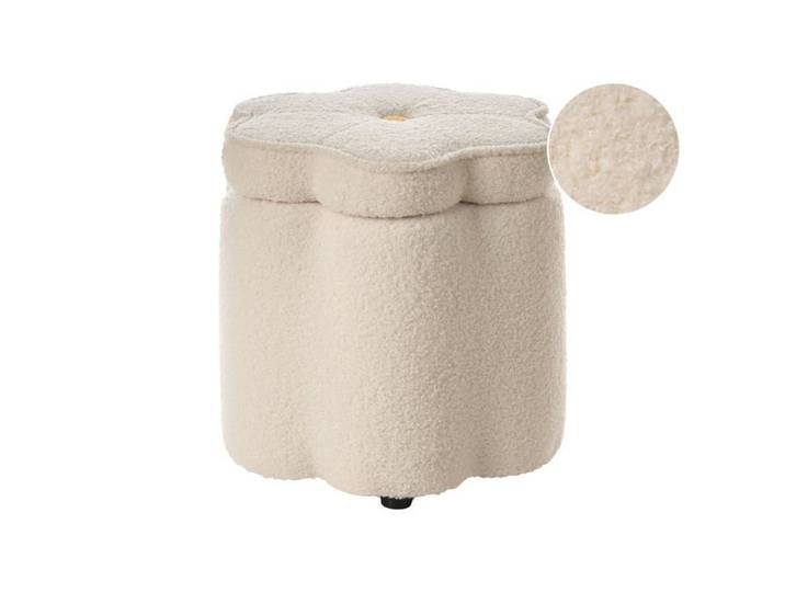 Pouf de rangement FLOWER Bouclé Blanc cassé Fleur