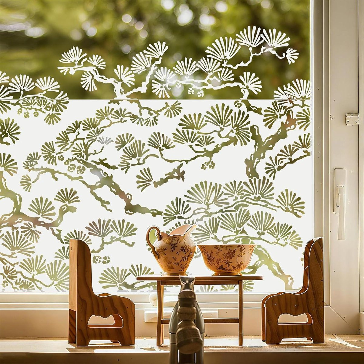 Zelfklevende privacy raamfolie met grenenhout motief - 44 x 200 cm
