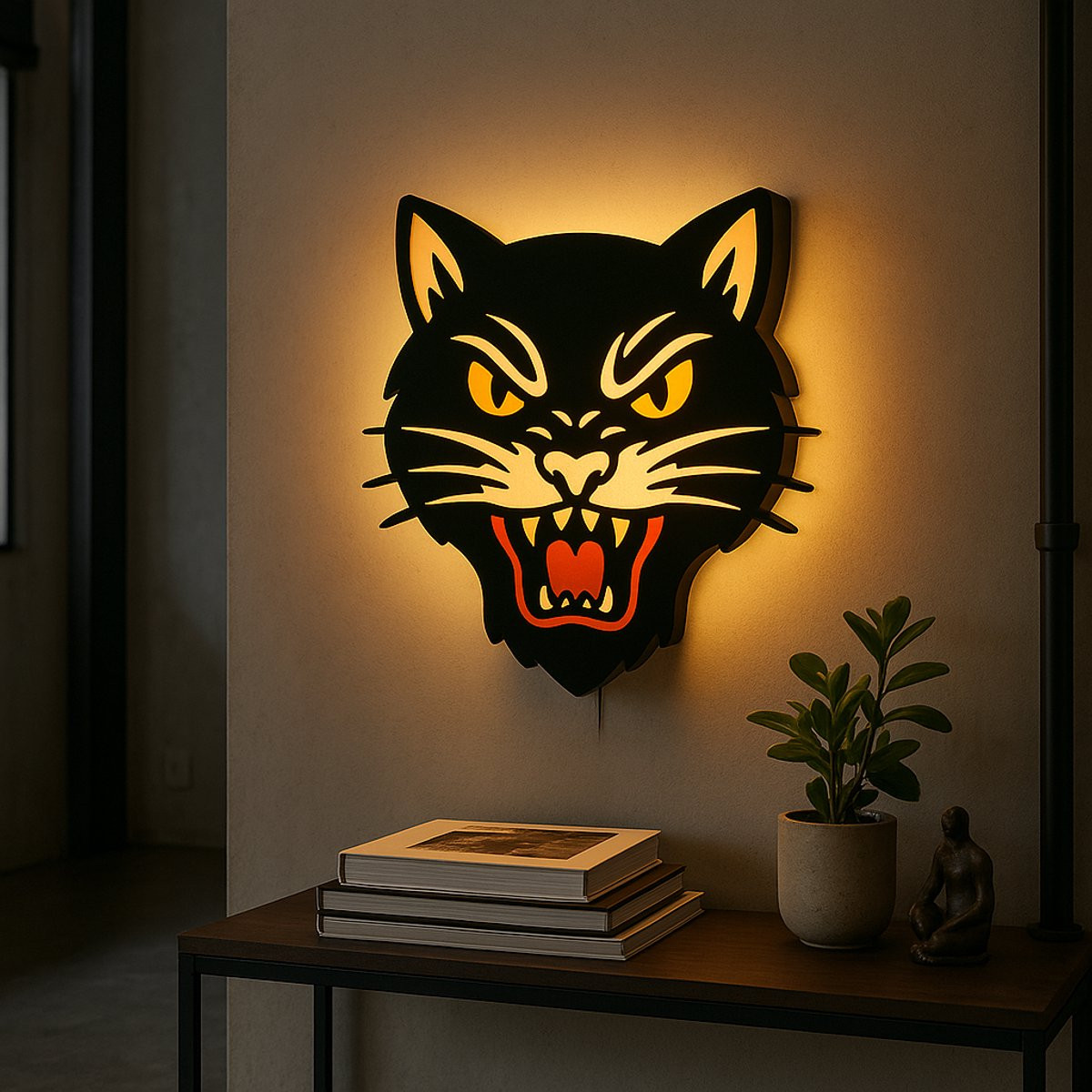 Tattoo Lightbox Zwarte Kat LED Wandlamp met Old School Tattoo Decoratie