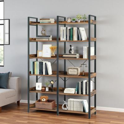 ZWYO HOSIMU "68.7""H Industrial 6-Tier Bookshelf, Wooden with Open Shelves, Modern Freestanding Metal Frame Bookcase for Storage Display"