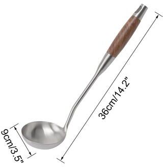 Unique 14.2 Inch Stainless Steel Soup Ladle Spoon, Wooden Handle