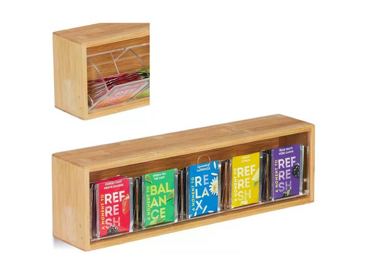 Teebox RELAXDAYS Braun , braun, B:39cm H:11,5cm L:8cm, Lebensmittelaufbewahrungsbehälter, Teebox, Holzart: Bambus (China)