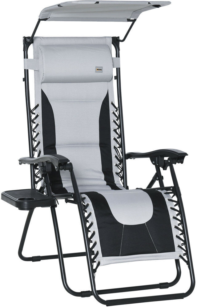 Dakota Fields Arhna Zero Gravity Lounger Chair with Padded Seat Grey Black 113cm H X 65cm W X 89cm L
