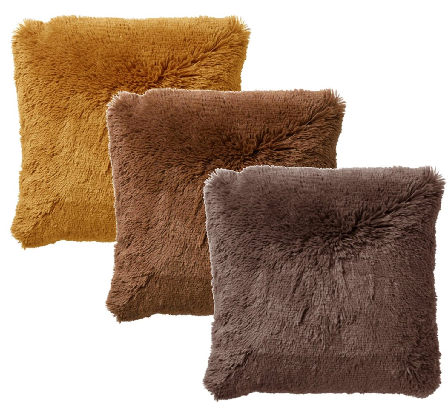 Dutch Decor Kussenset met Fluffy Sierkussens en Binnenkussens - Bruin, Donkerbruin en Okergeel