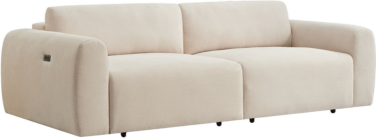 Vente-unique Sofa 4-Sitzer mit elektrisch ausziehbarer Sitzfläche – Feincord-Samt Beige – PASTARO