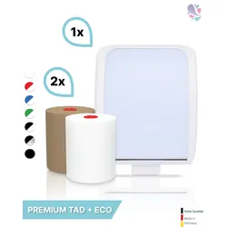 Handtuchrollenspender Autocut, Blanc Cosmos verschied. Farben + 1 Rolle PREMIUM TAD + 1 Rolle ECO Natural - PRODUKTSET