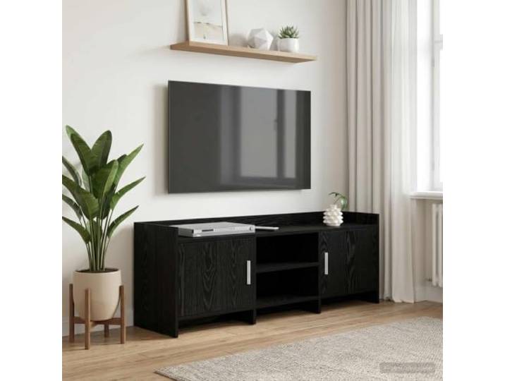 TV-Schrank 130 x 33 x 47 cm Schwarze Eiche Holzwerkstoff mit Metallgriffen Moderne rechteckige Form, durchdachte Regale, pflegeleichte Oberfläche, stabile Metallgriffe