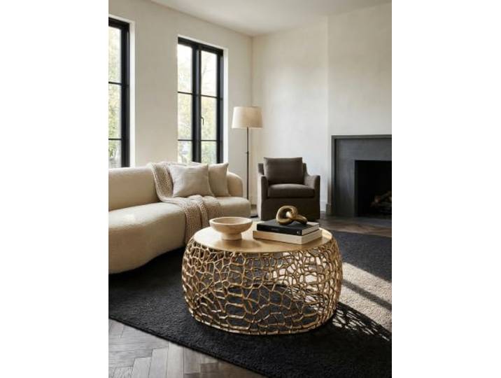 Couchtisch rund ASTLUX Aluminium 66x66x30 cm, Ast-Struktur, Gold