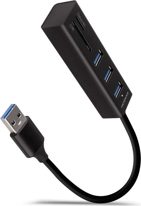 AXAGON HMA-CR3A SuperSpeed hub, USB-A 5Gbps -> 3x USB-A & Card Reader, metal