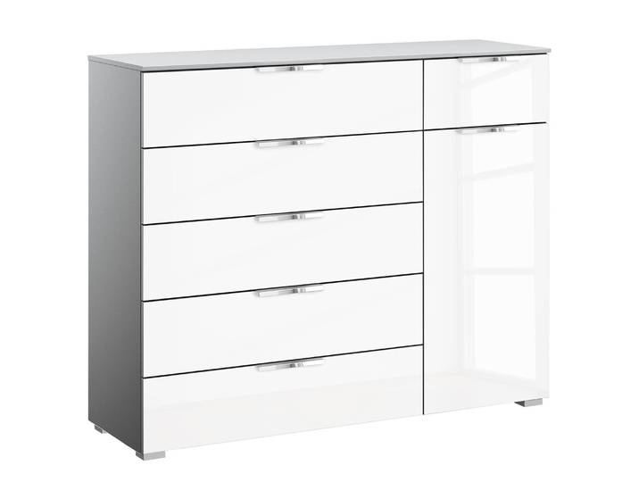 Commode x6+1 120 x 100 x 42cm Blanc/Blanc brillant/Gris soie Chrome