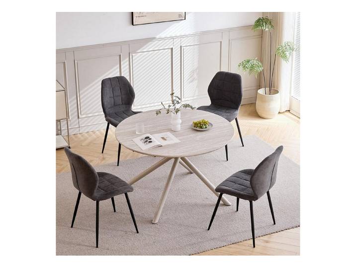 LuxusKollektion Essgruppe Essgruppe 115*115*73cm Hellgrauer Runder Tisch + Vier Graue Stühle