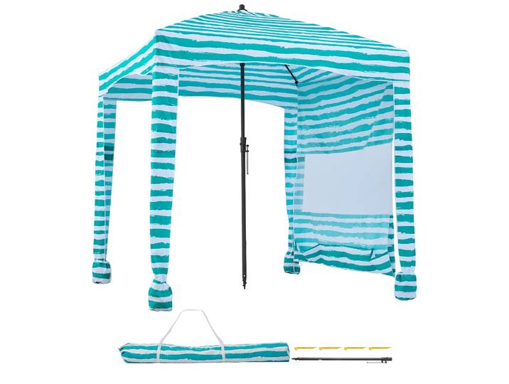 SucceBuy Cabane de plage avec paroi latérale de protection, tente facile à monter avec poches pour le sable, abri portable et parasol