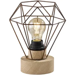 Tischlampe Smart LED Holzlampe Tischleuchte Schlafzimmerlampe Käfig Holz E27, RGB Farbwechsel, App und Sprachsteuerung, warmweiß-kaltweiß, DxH 19x22,5 cm