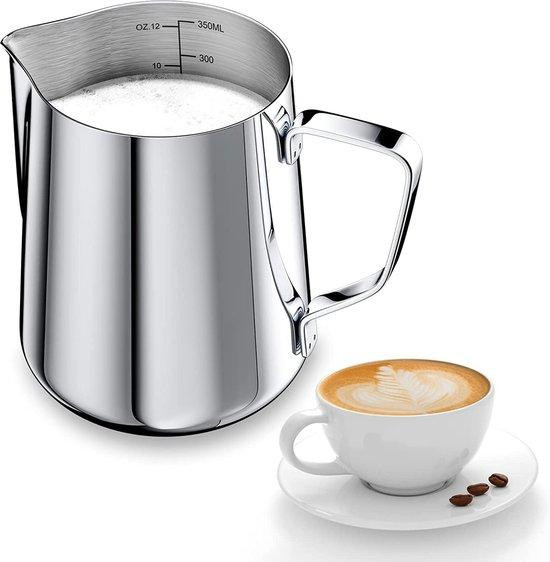 Benza Ibenzoa melkkannetje van roestvrij staal met meetstreep en latte-art pen, 350 ml