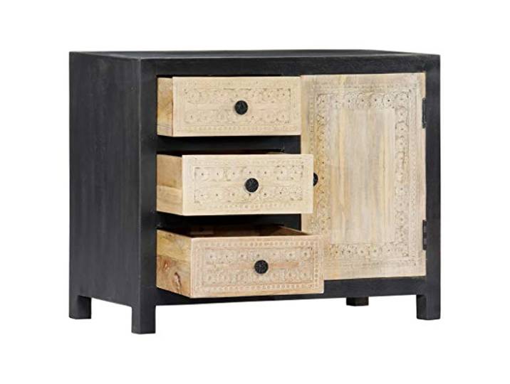 KGHFDVB Beistellschrank Grau 75x35x60cm Massivholz Mango Handgeschnitzt, 1 Tür, 3 Schubladen, Elegantes Design, Pflegeleicht