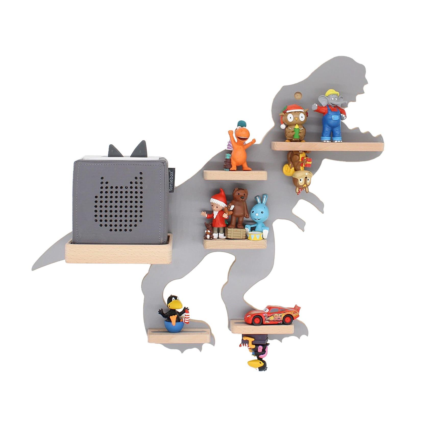 BOARTI Kinderregal Tier Dinosaurier hängend für Toniebox und Tonie Figuren Regal H. 44 x B. 52 x T. 19 Wandregal Musikbox und Figuren Aufbewahrung mit Magneteinsätzen Aufbewahrungsregal Holz Dino