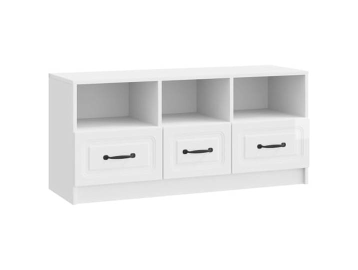 KGHERMDF TV-Schrank Hochglanz Weiß 102 x 34,5 x 47 cm Holzwerkstoff, Metallgriffe, Stauraum, Schubladen, Wohnzimmer, minimalistisch
