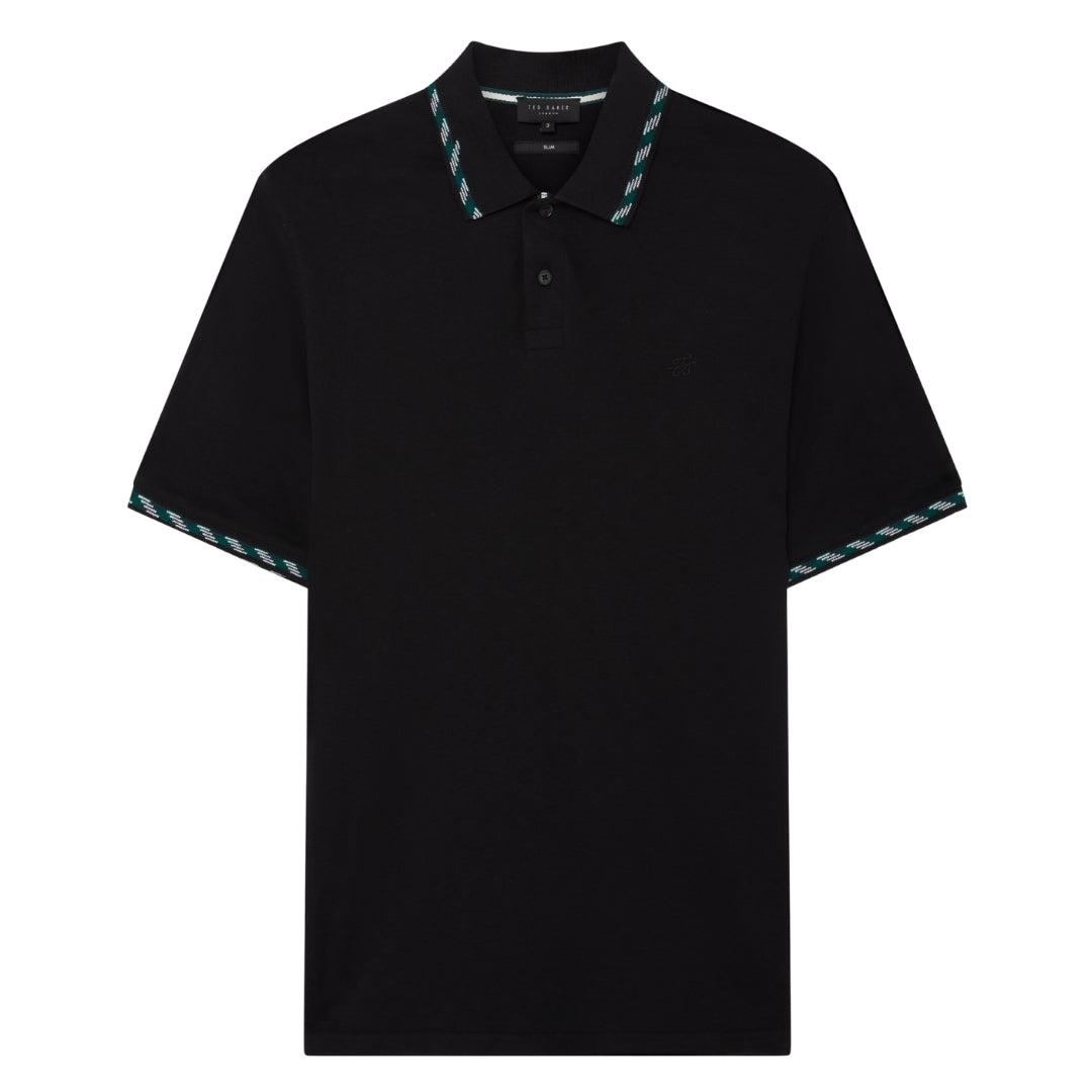 Ted Baker Ss Polohemd Mit Jacquard-jacquardmuster, Schwarz