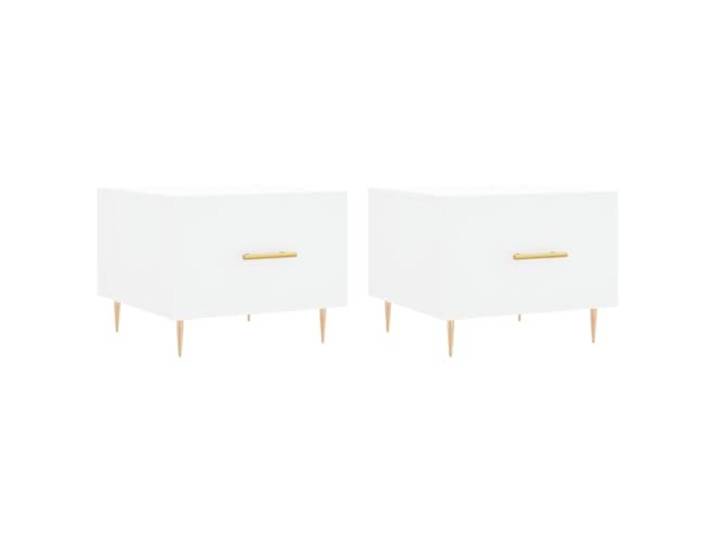 Couchtische 2 Stück, weiß, 50x50x40 cm, mit Schublade Holzwerkstoff, Eisenbeine, Getränkeplatte, Schublade für Kleinigkeiten, Wohnzimmer