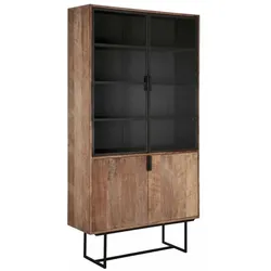 Vitrinenschrank Odeon, Teak und Metall, Industrial Design, naturfarben, 4 Klapptüren