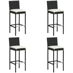 vidaXL Garten-Barhocker mit Kissen 4 Stk. Schwarz Poly Rattan