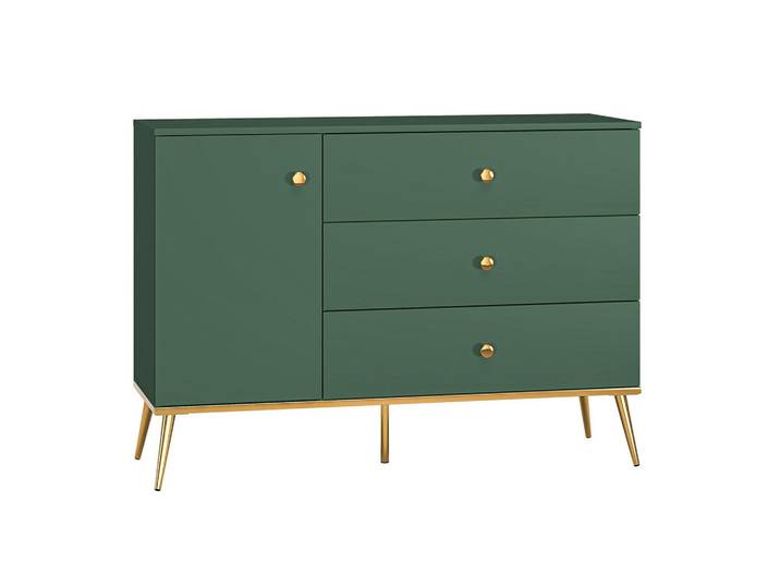 Feldmann-Wohnen Sideboard Forest dunkelgrün / gold 120 / 40 / 85cm, Grün, 3 Schubladen, 120x85x45 cm, Kleinmöbel, Kommoden, Sideboards