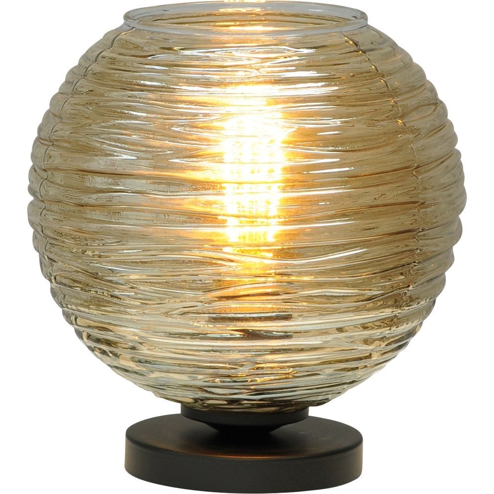 Masterlight Tafellamp Quinto Smoke met gestreept glas in grijs en transparant