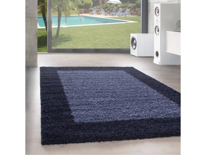 Designer haut fleuri tapis de salon Shaggy long fleuri motif bordure bleu marine [240x340 cm Marine]