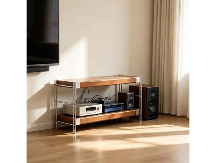 Verstellbarer Audio Rack Schrank, Mobiler HiFi Ständer für Verstärker Höhenverstellbare Ablagen, mobile Rollen, HiFi Rack für Verstärker, DVD-Player, CD-Player und Audiogeräte