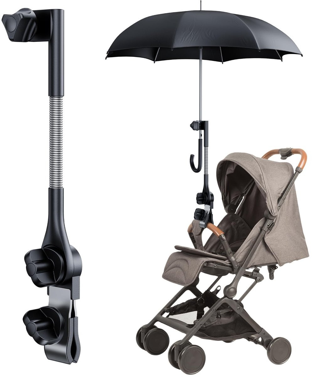Dailygoods Parapluhouder 360 graden verstelbaar - Universele klem voor kinderwagen en rolstoel