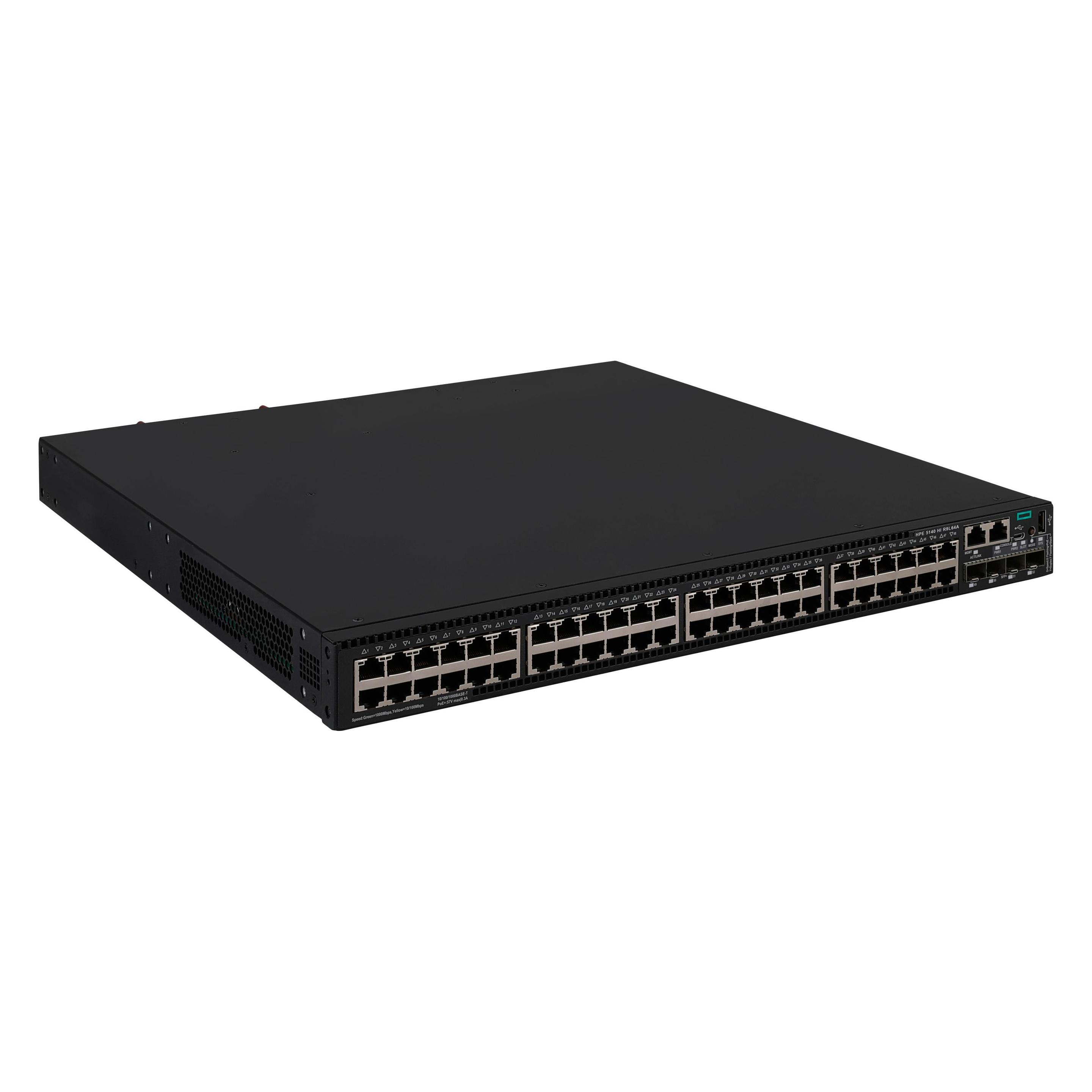 HPE E FlexNetwork 5140 HI Switch PoE+, 4 SFP+ Ports, 1 Slot, without PSU (48 Ports) (R9L64A)
