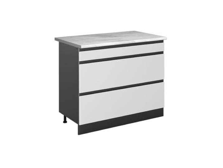 Vicco Küchenunterschrank R-Line, Weiß/Anthrazit 100 cm 3 Schubladen · Arbeitsplatte Marmor · Höhenverst. Füße · Leichter Zugriff · Frei kombinierbar