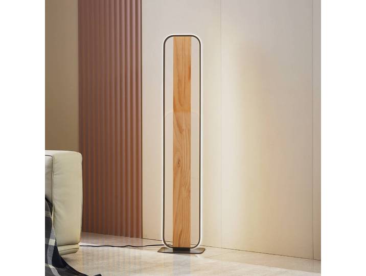 LED Stehlampe Romilda Lindby, Holz hell, für Wohn- / Esszimmer, Landhaus / Rustikal