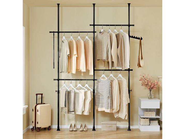 Portant à vêtements télescopique - SOBUY - Réglable en largeur - Hauteur jusqu'à 295 cm - Noir - Deux rails horizontaux